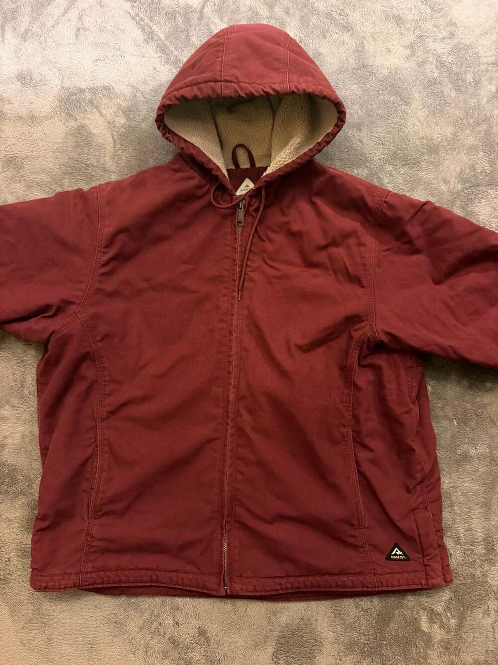 Ridgecut Hooded Canvas Work Jacket Size 3X Burgundy Sherpa Lined